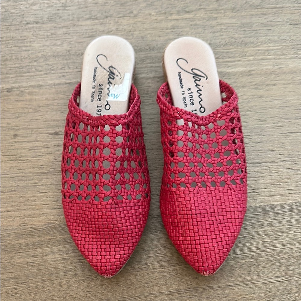 Clarks Red Mules with Woven Design